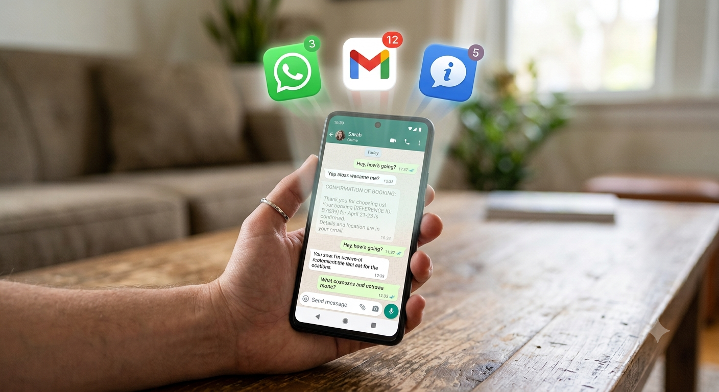 WhatsApp, Email, and SMS notifications